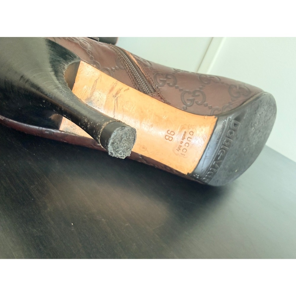 Gucci Guccissima GG Leather Ankle Booties Heels 9 / 9B Vintage Y2K Brown Italy - Picture 12 of 16